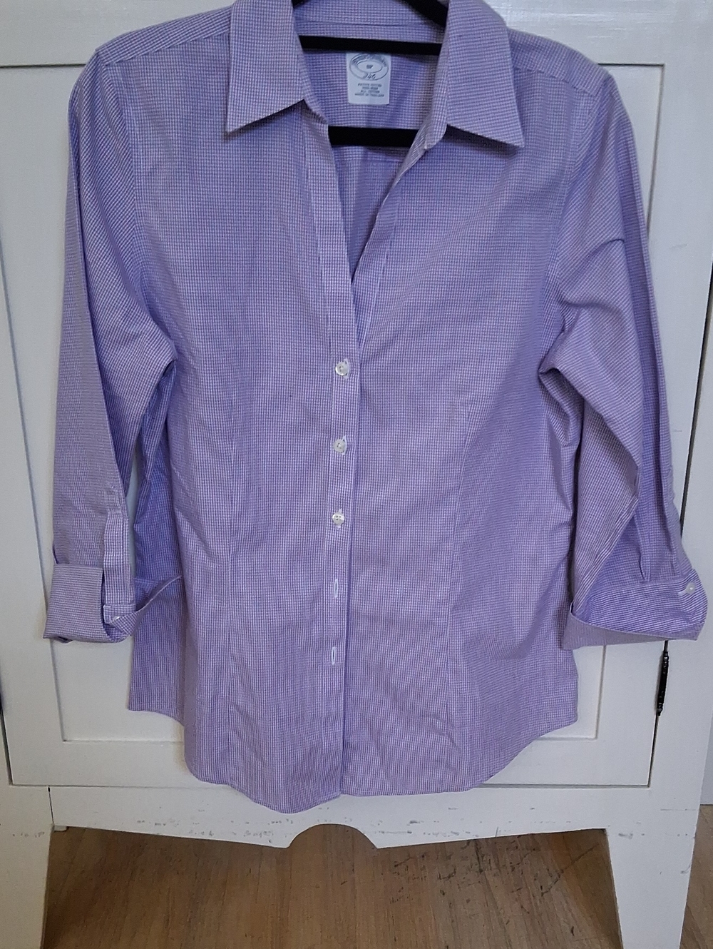 Classic Lavender Mimi Check Button-Up 3/4 Sleeve Blouse